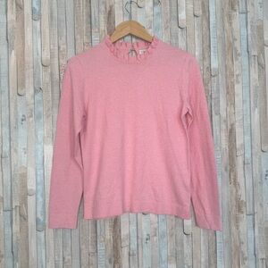 J Crew S Cotton Knit Ruffleneck Sweater Pullover Top Pastel Pink Easter Spring